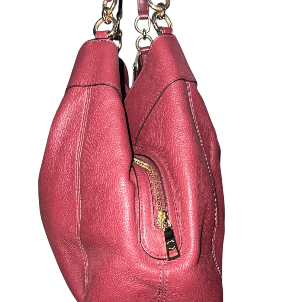 Coach Lexy Shoulder Bag, likely in a raspberry red or pink pebbled leather. - Picture 3 of 4